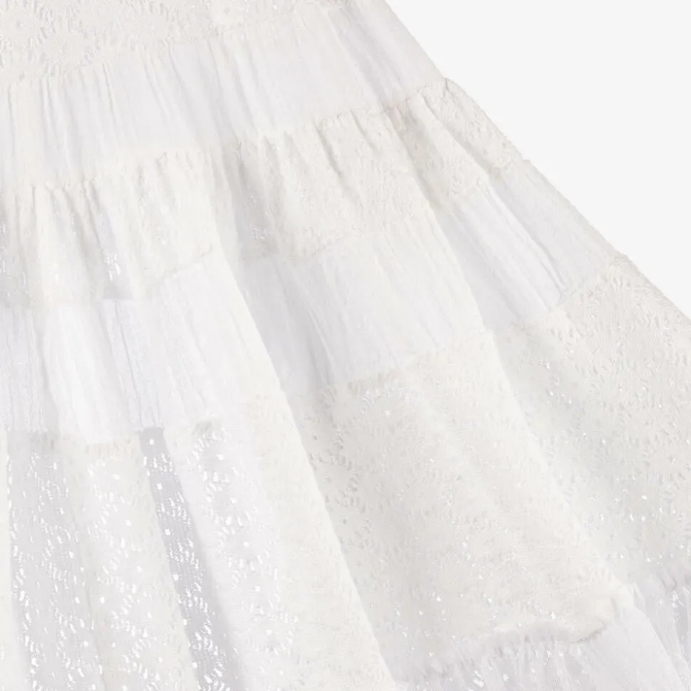 Girls White Cotton & Tulle Beach Skirt