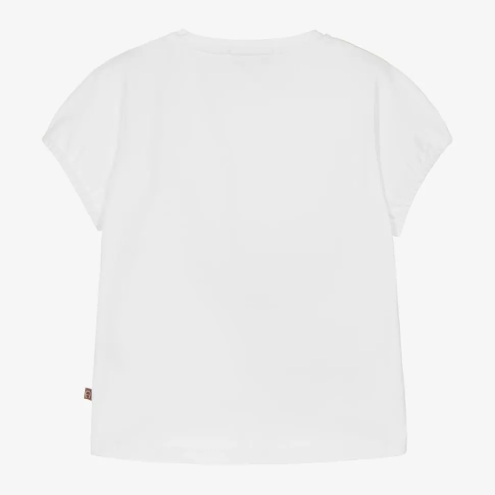 Girls White Cotton Bag Print T-Shirt