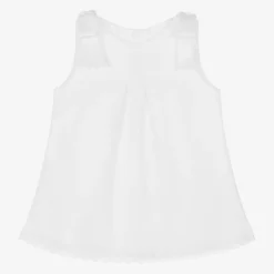 Girls White Cotton Bow Dress