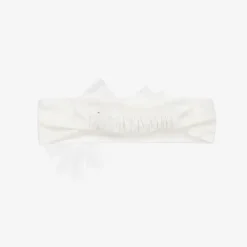 Girls White Cotton Bow Headband