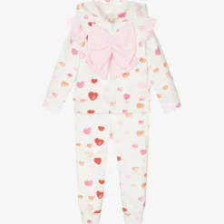 Girls White Cotton Heart Print Tracksuit