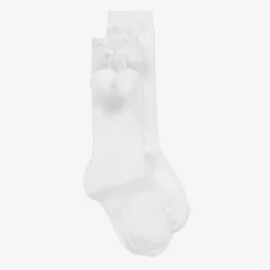 Girls White Cotton Knee Length Socks
