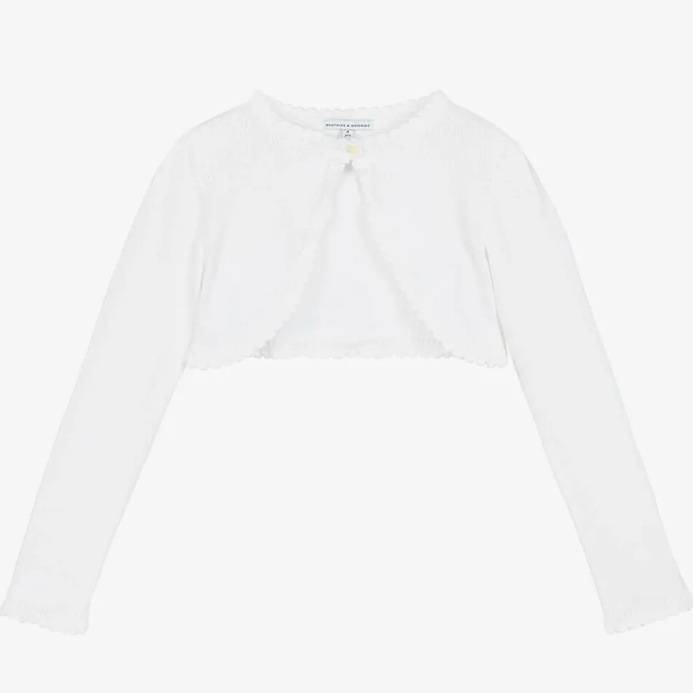 Girls White Cotton Knit Bolero Cardigan