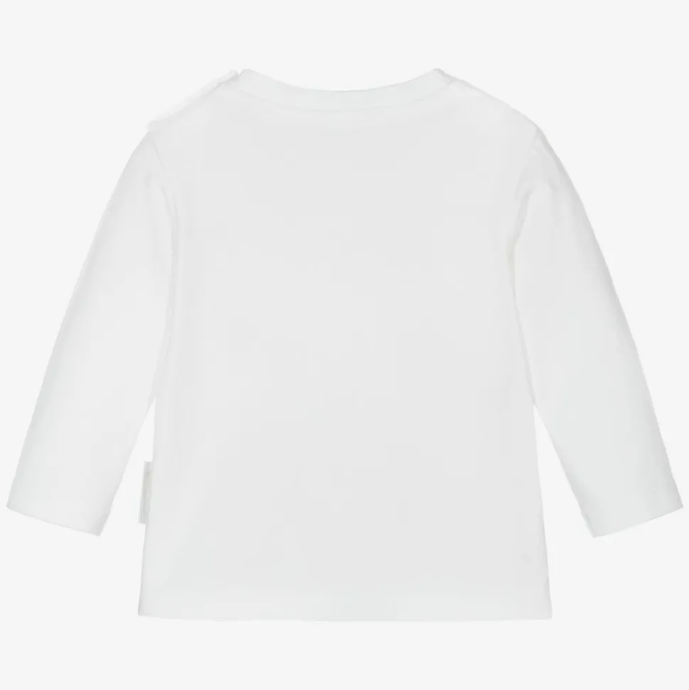 Girls White Cotton Logo Top