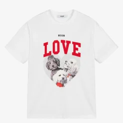 Girls White Cotton Puppy T-Shirt
