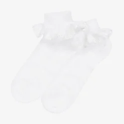 Girls White Cotton Ruffles Socks