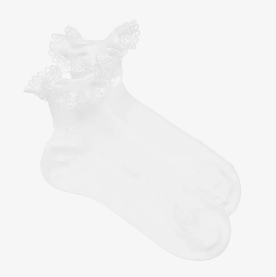 Girls White Cotton Ruffle Socks