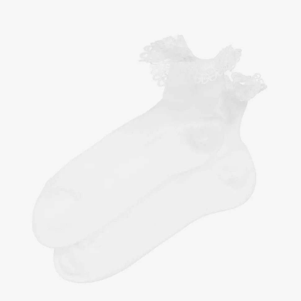 Girls White Cotton Ruffle Socks