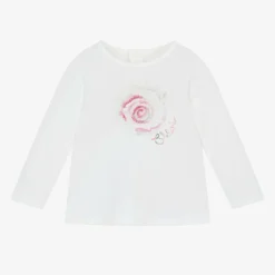 Girls White Cotton Spiral Print Top