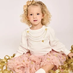 Girls White Cotton Studded Necklace Top