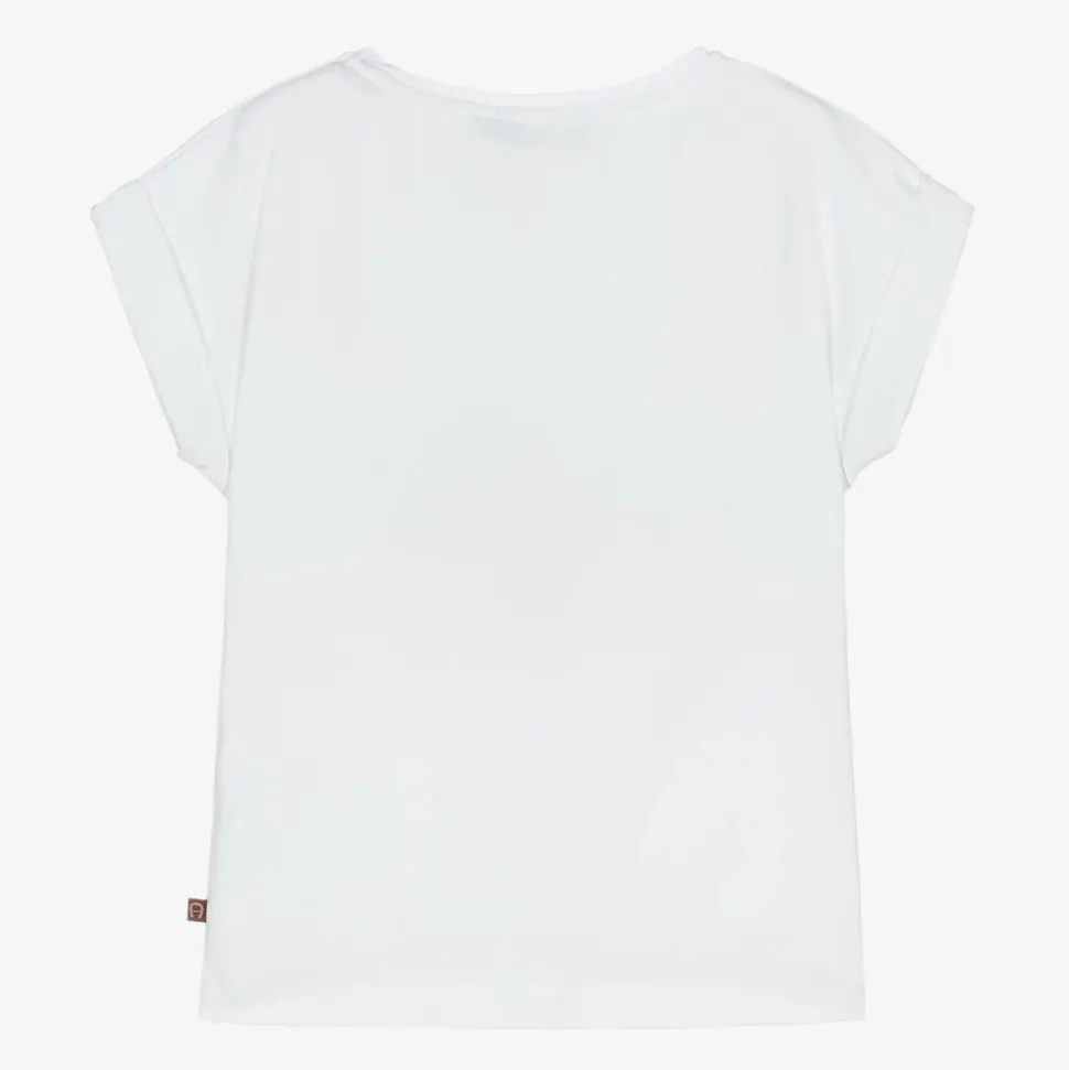 Girls White Cotton T-Shirt