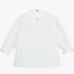 Girls White Crêpe Bow Blouse