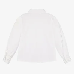 Girls White Embellished Cotton Shirt