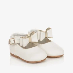 Girls White Faux Leather Bow Shoes