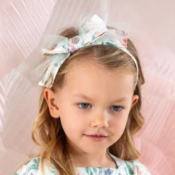 Girls White Floral Bow Hairband