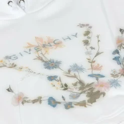 Girls White Flower Print Cotton Hoodie