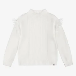 Girls White Knitted Cable Jumper