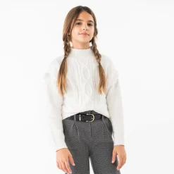 Girls White Knitted Cable Jumper