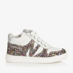 Girls White Leather & Glitter Trainers