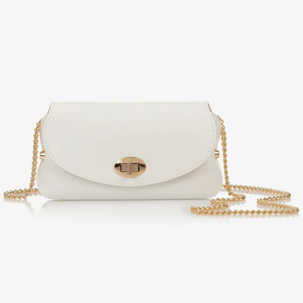 Girls White Leather Bag (18cm)
