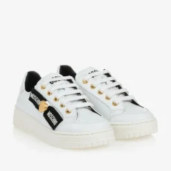 Girls White Leather Lace-Up Trainers