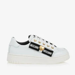 Girls White Leather Lace-Up Trainers