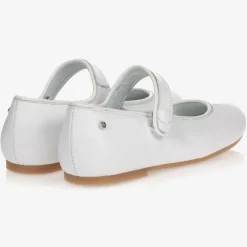 Girls White Leather Pumps