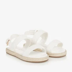 Girls White Leather Sandals
