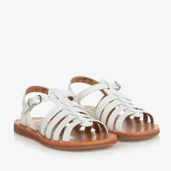 Girls White Leather Sandals