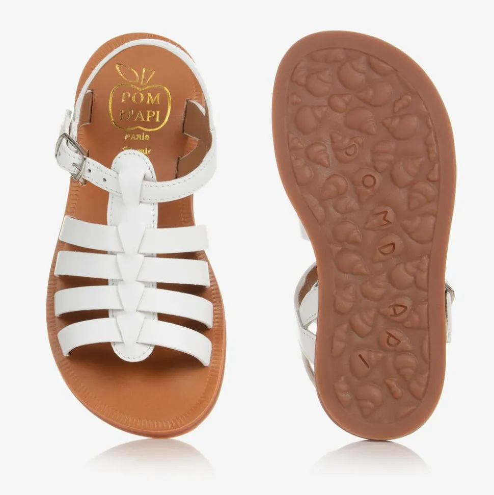 Girls White Leather Sandals