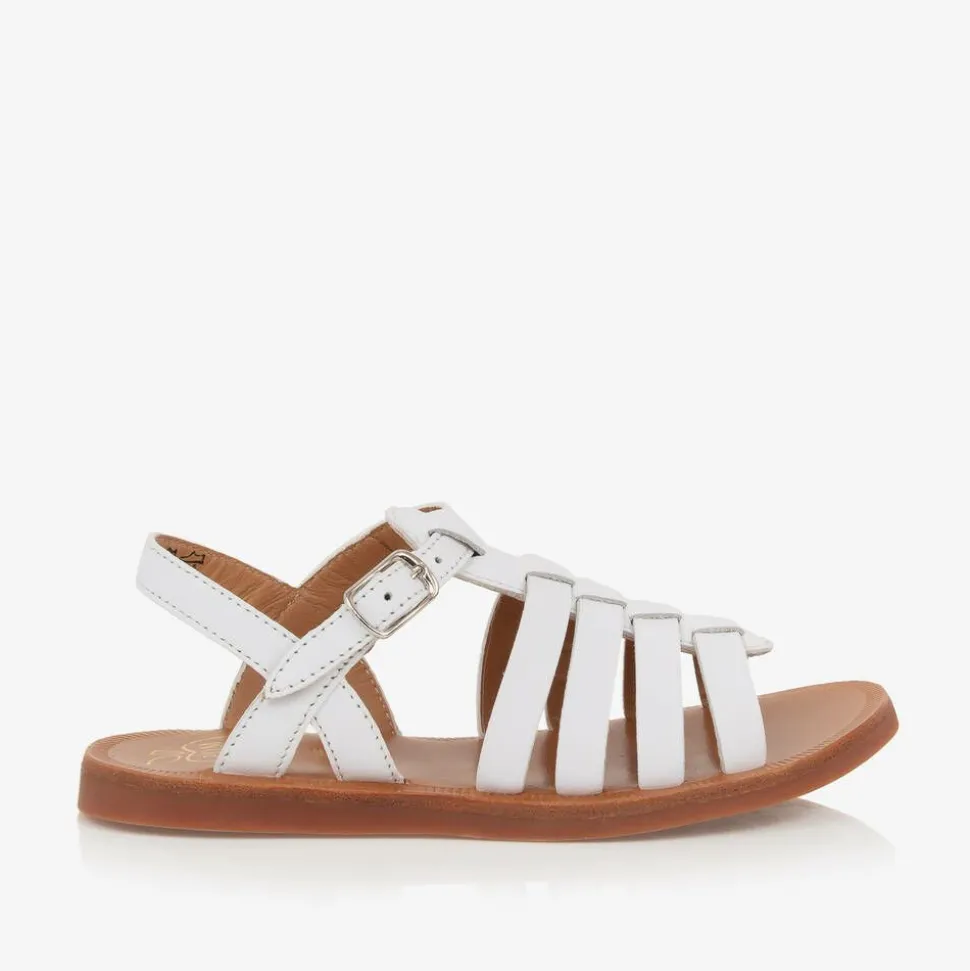 Girls White Leather Sandals