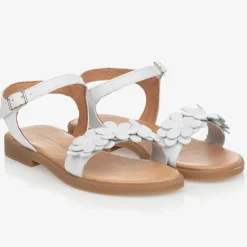 Girls White Leather Sandals