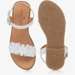 Girls White Leather Sandals