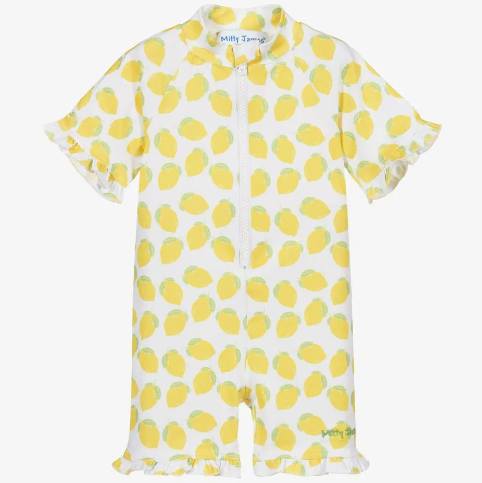 Girls White Lemon Sun Suit (UPF 50+)