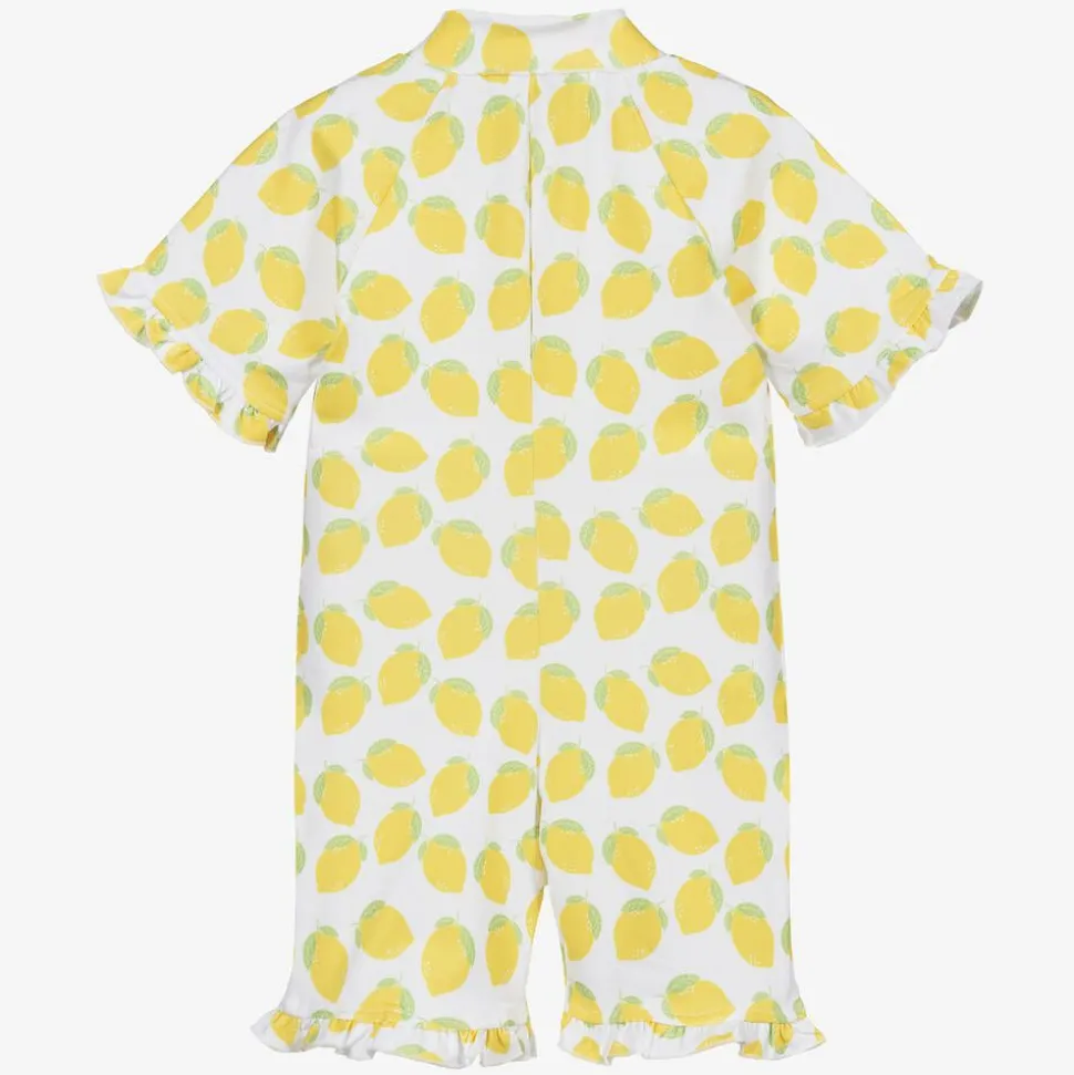 Girls White Lemon Sun Suit (UPF 50+)