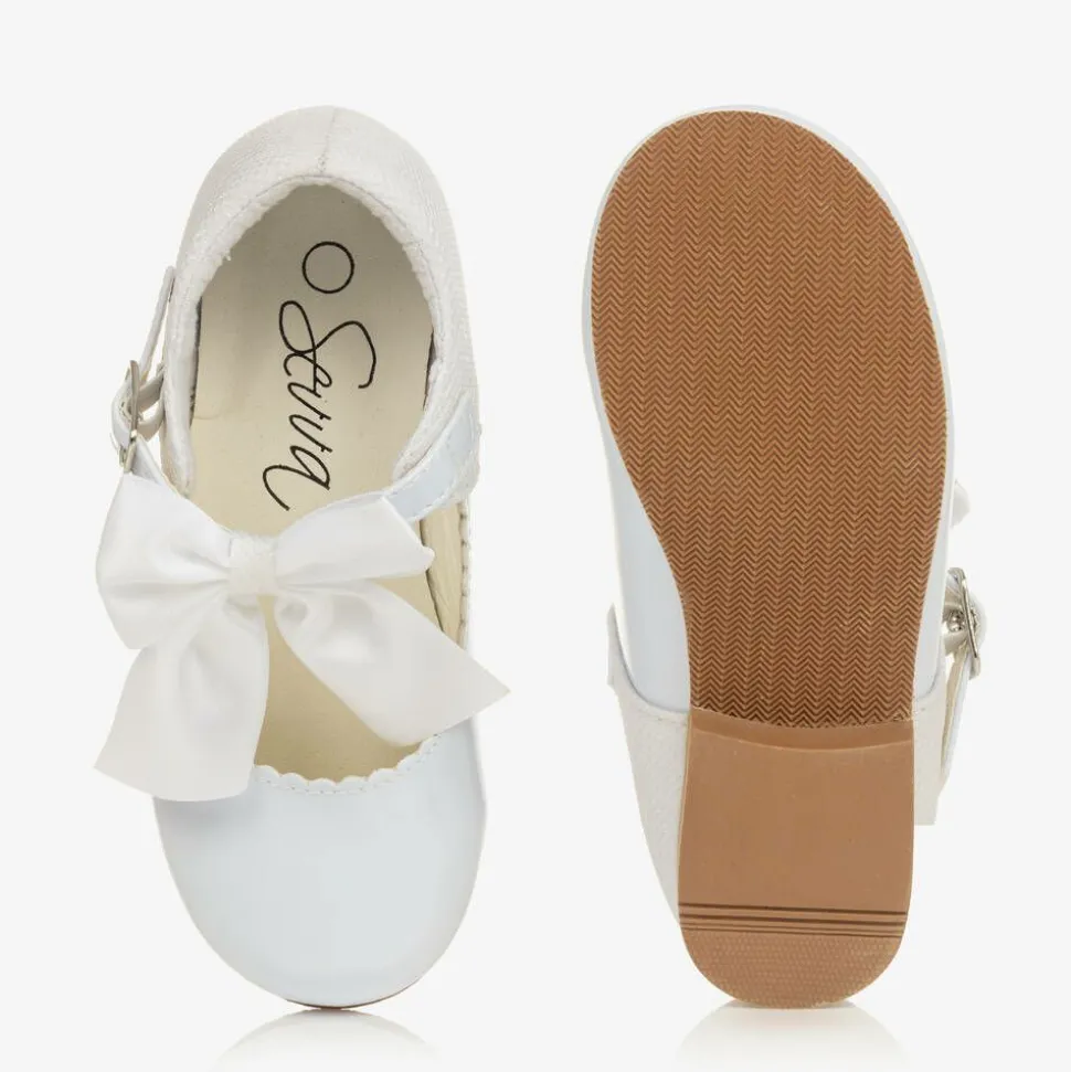 Girls White Patent Faux Leather Bow Shoes