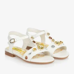 Girls White Patent Leather & Crystal Sandals