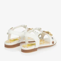 Girls White Patent Leather & Crystal Sandals