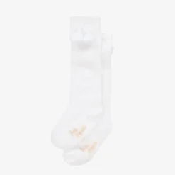Girls White Pom-Pom Cotton Socks