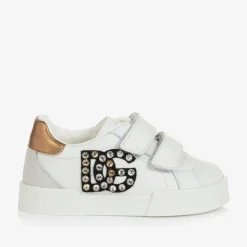 Girls White Rhinestone DG Trainers