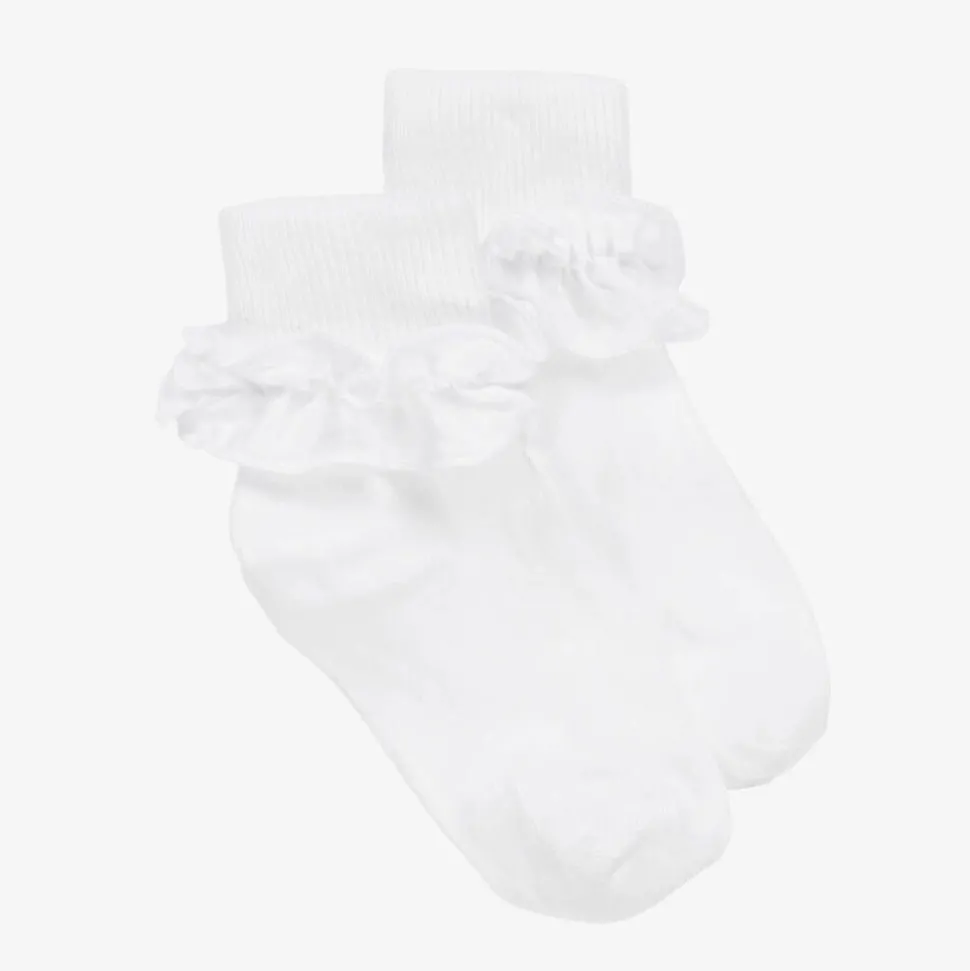 Girls White Ruffle Cotton Socks