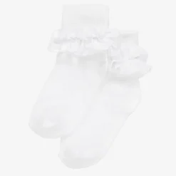 Girls White Ruffle Cotton Socks