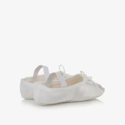 Girls White Satin Ballet Shoes
