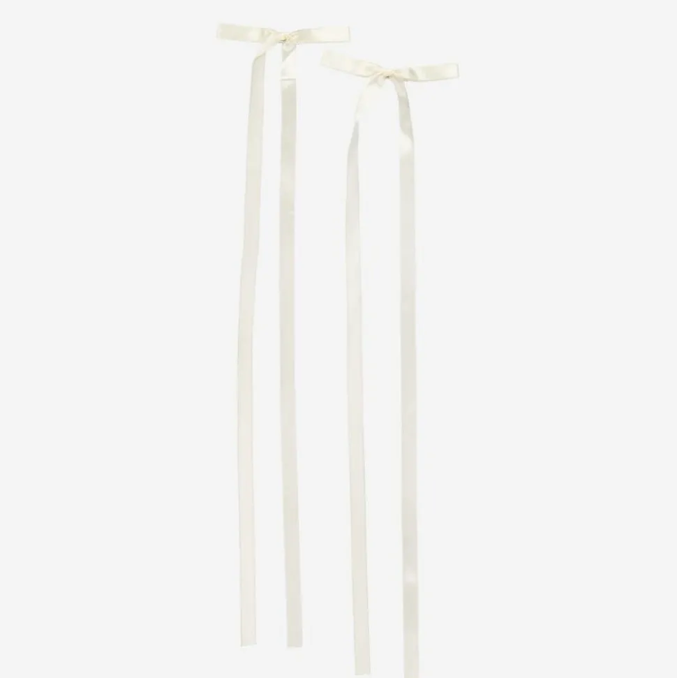 Girls White Satin Bow Hair Clips (2 Pack)
