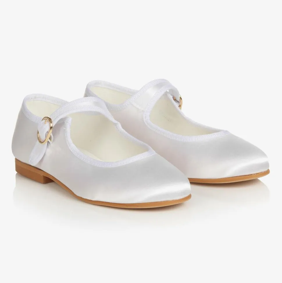 Girls White Satin Mary Jane Pumps