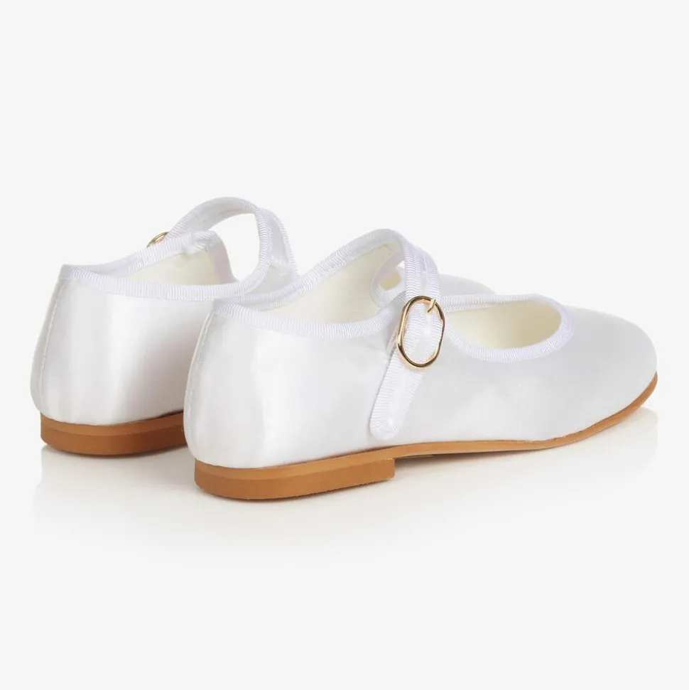 Girls White Satin Mary Jane Pumps