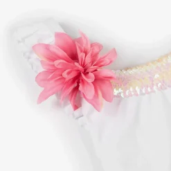 Girls White Sequin & Floral Swimsuit