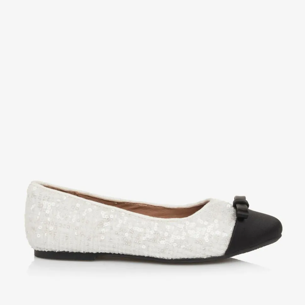 Girls White Sequin Pumps
