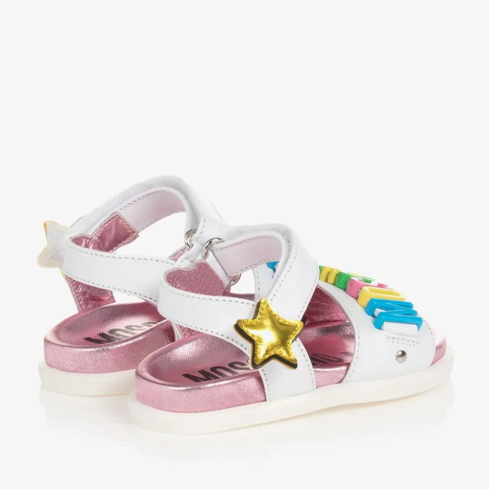 Girls White Star Leather Sandals