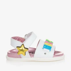 Girls White Star Leather Sandals